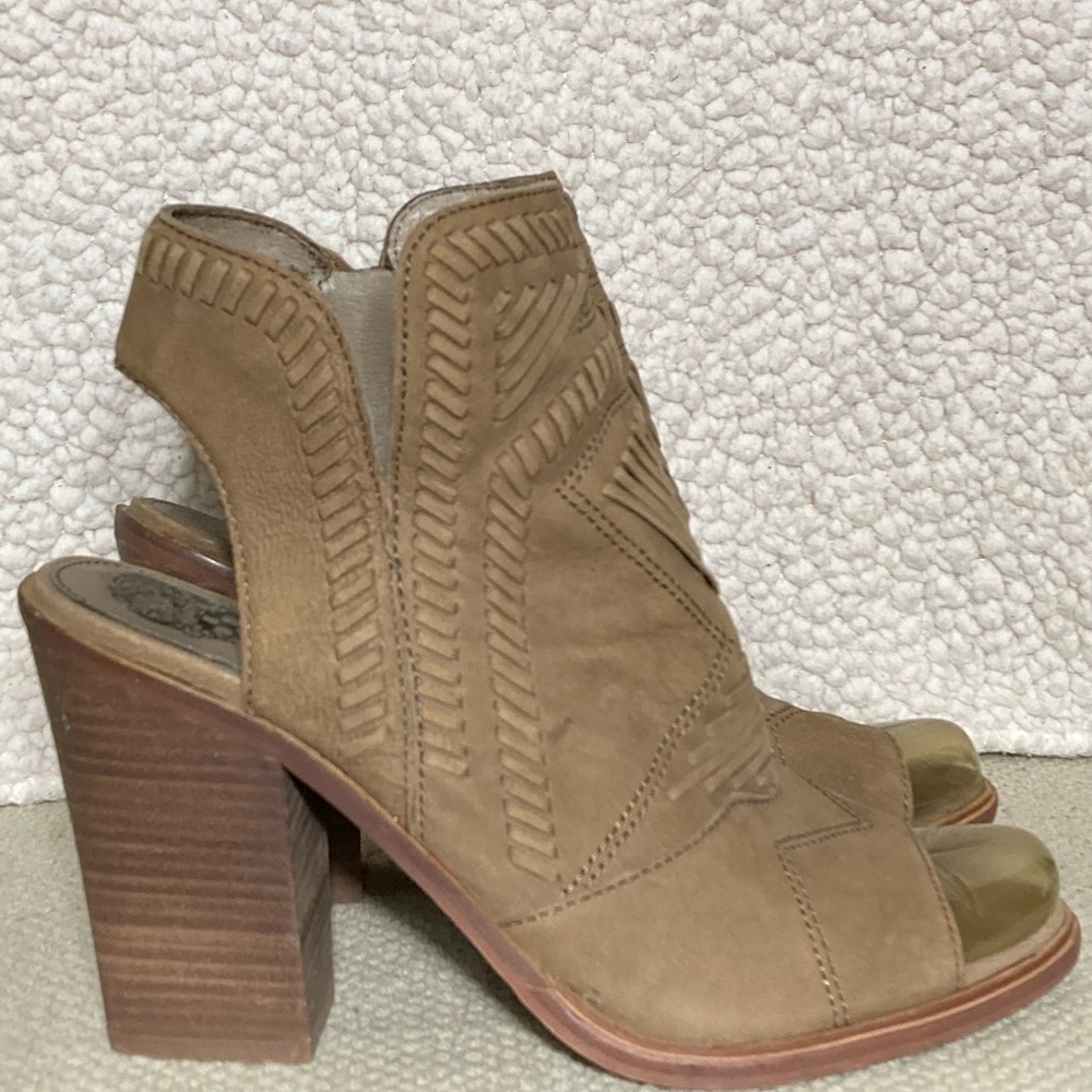 Vince Camaro Women's Taupe Leather Karinta Open Toe Booties Shoes SZ US 10
